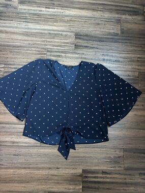 1. State Navy Polka Dot Tie-Front Blouse
